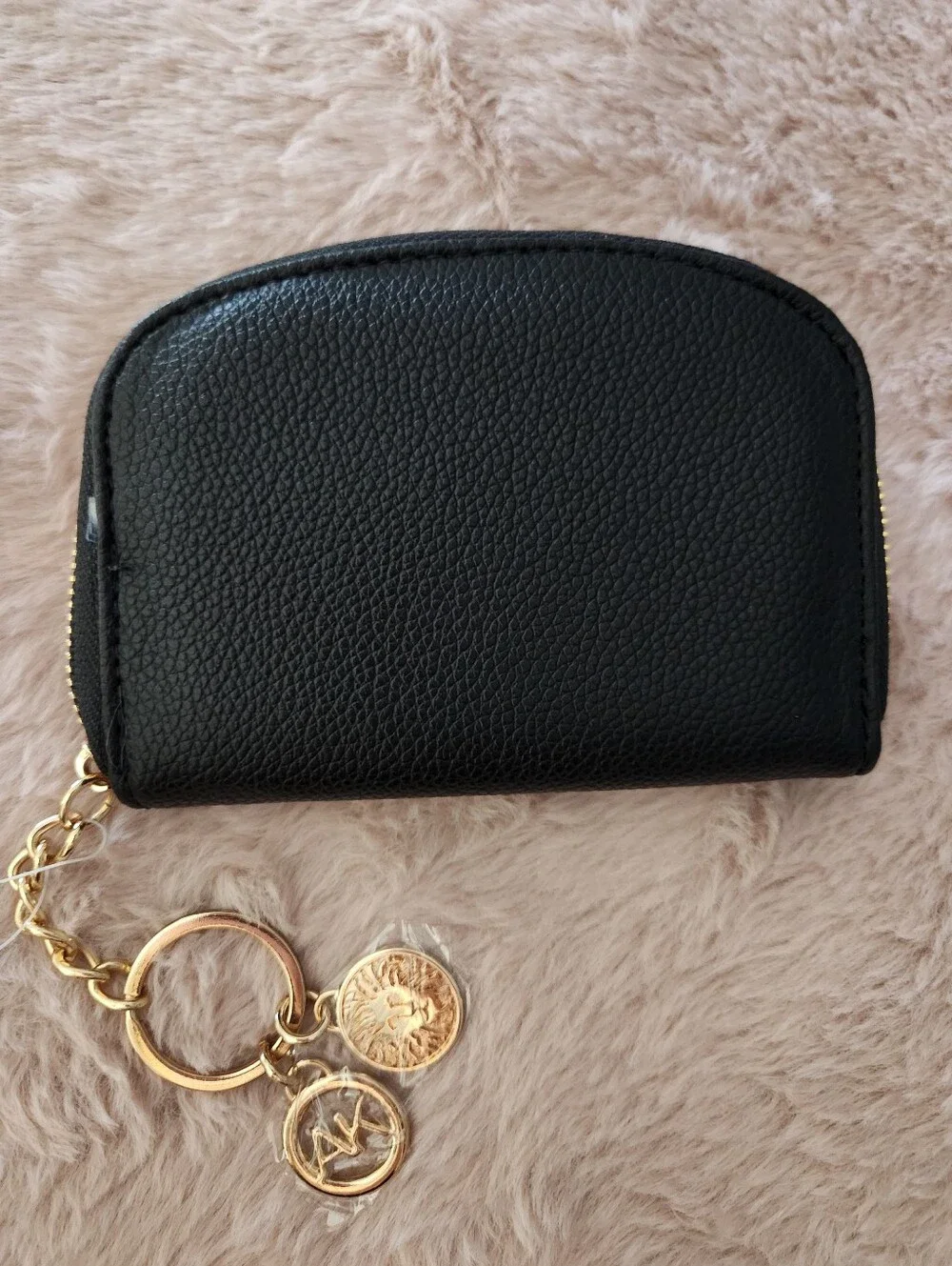 Anne Klein Black Pebbled Key Pouch with Gold AK Charms